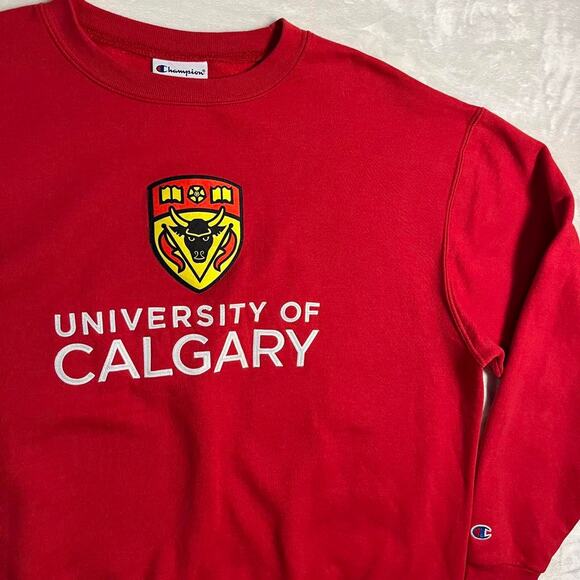 Champion University of Calgary Sweatshirt Men's XL Dinos Red Bull Crest School - Picture 1 of 8